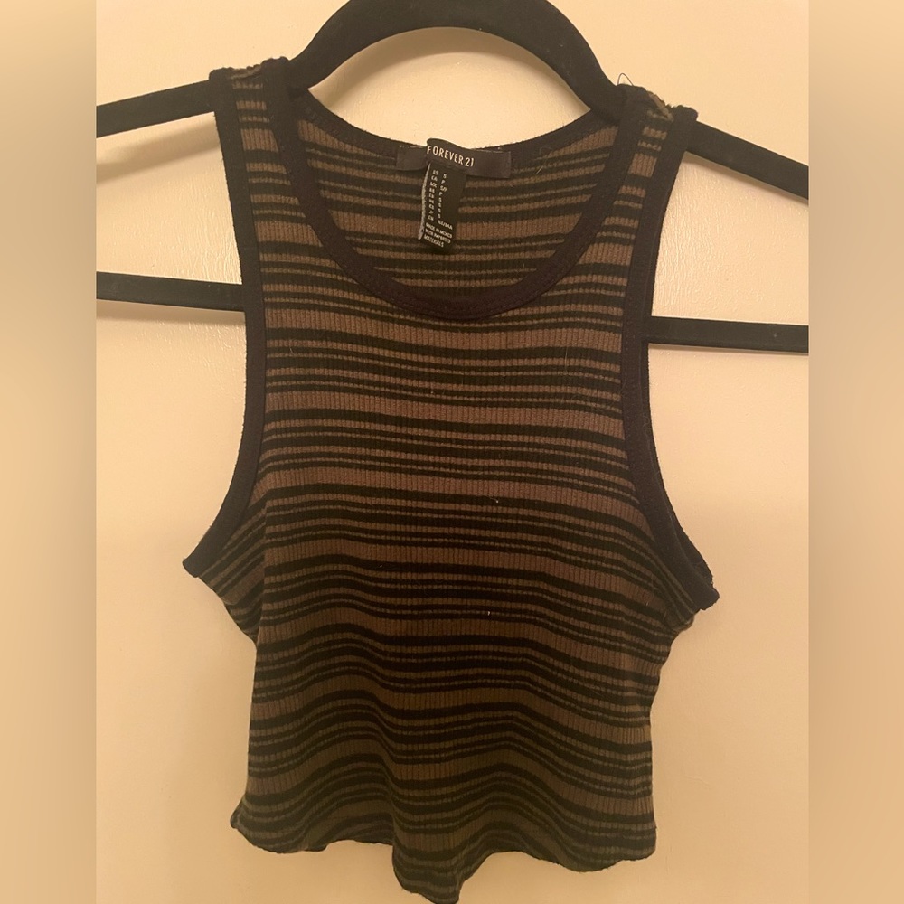 Camp and black striped crop top